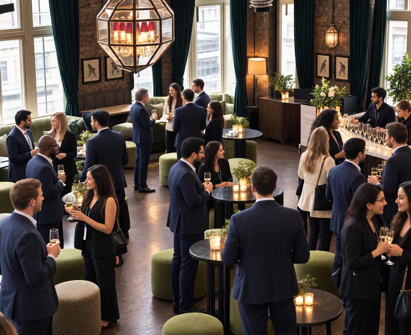 Guests networking at an evening reception