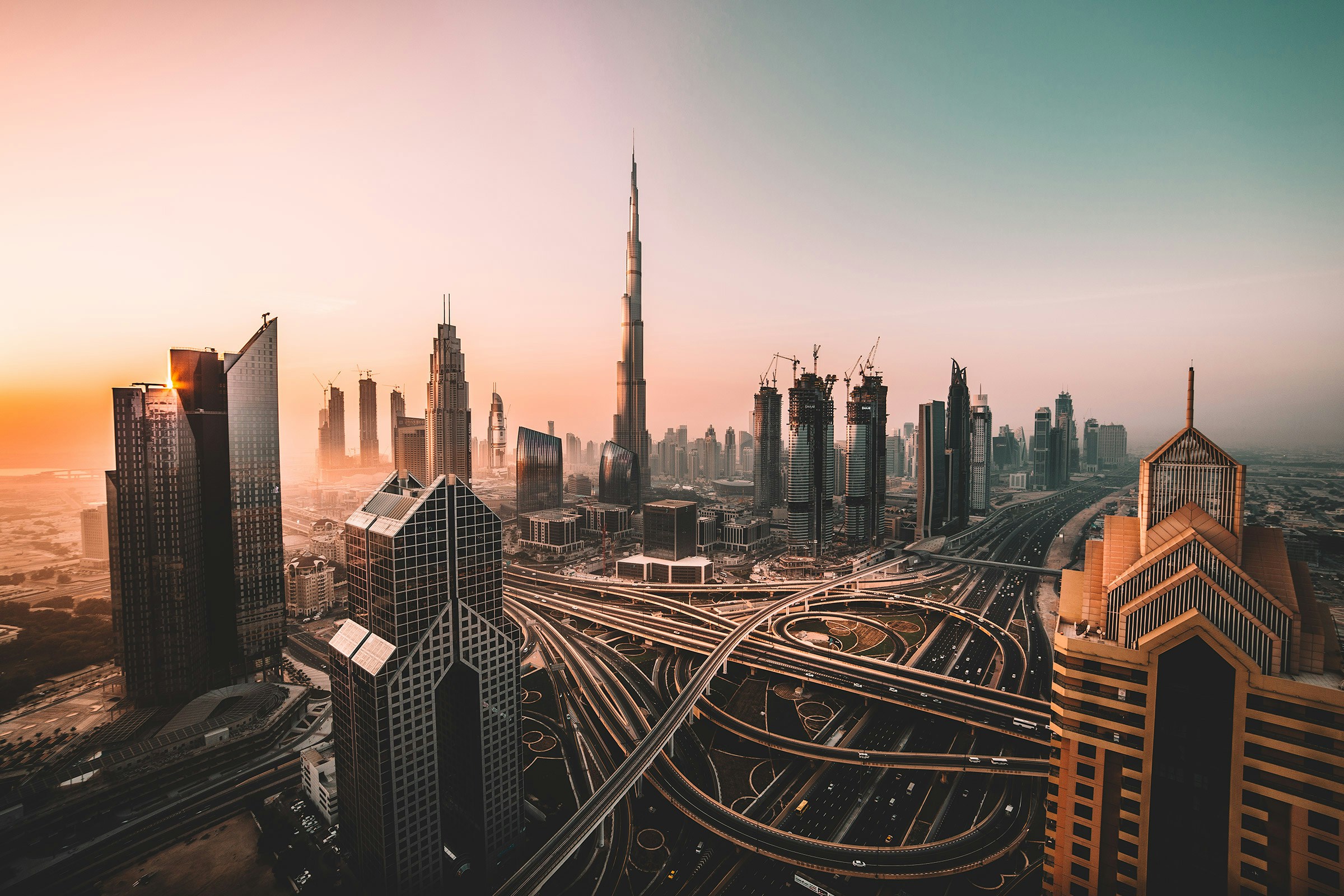 Dubai skyline with the Burj Khalifa at night